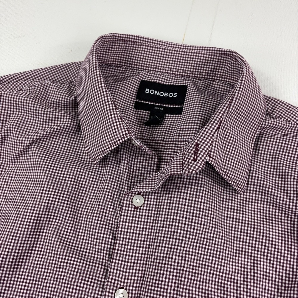 Bonobos Shirt Mens XL Red Check Long Sleeve Button Up Stretch Slim Fit Nylon